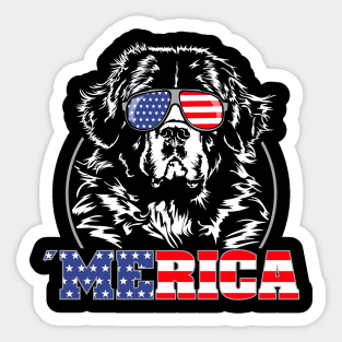 Newfoundland Dog American Flag Merica patriotic dog Sticker